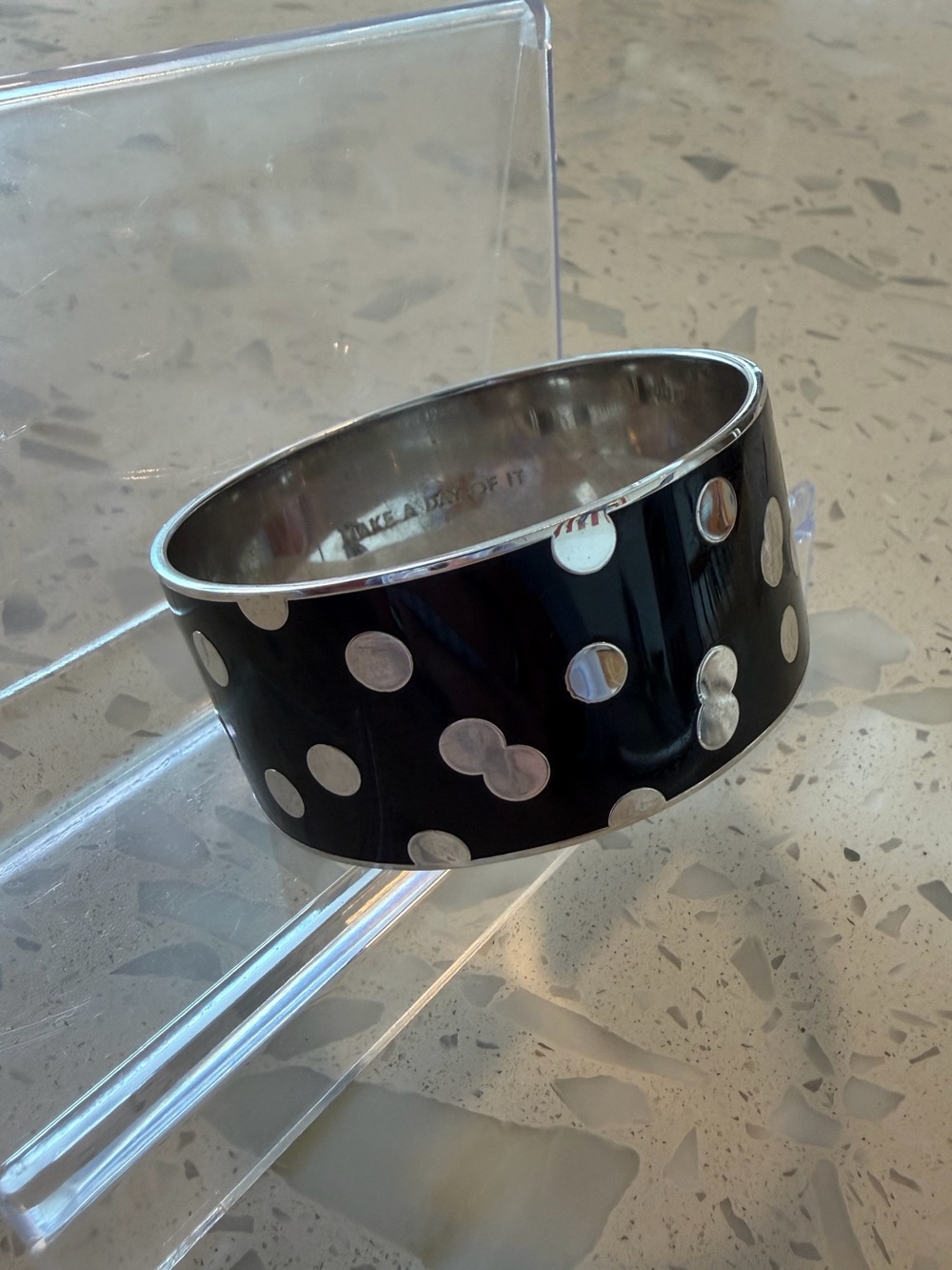 Kate spade - Black and Silver Polka Dot Wide Bangle Bracelet - Picture 2 of 6